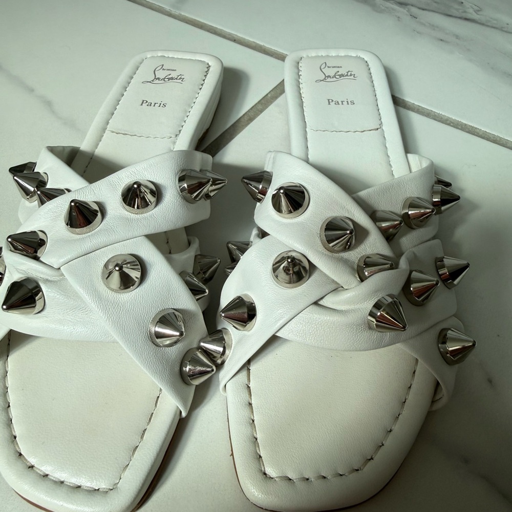 Christian Louboutin White Sandals with Silver Spikes
